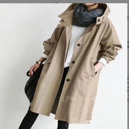 Women Windbreaker Jacket Casual Loose Button Pockets Hooded Quick Dry Windproof Waterproof Clothes For Outdoor Hiking Camping
