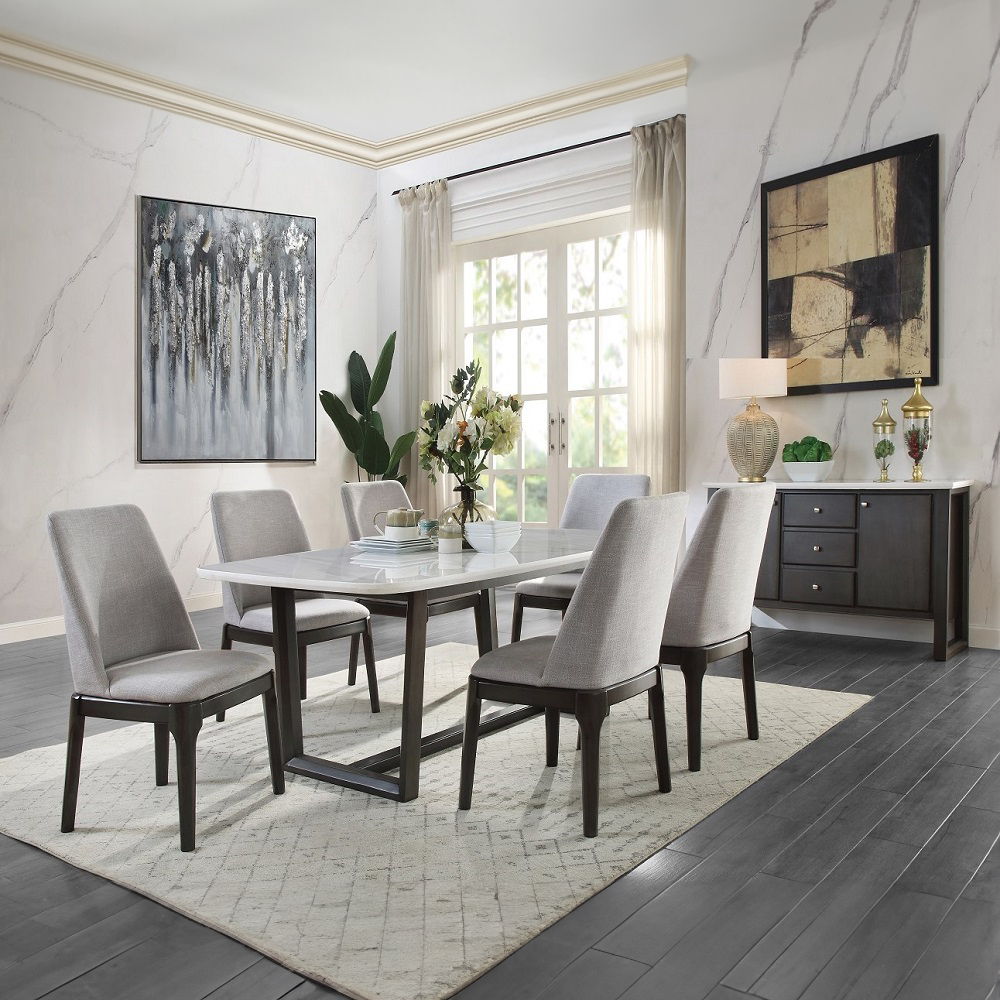 Madan - Dining Table With Marble Top - Marble Top & Weathered Gray