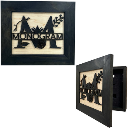 Customizable Split Letter Last Name Monogram - Hidden Gun Storage Wall Decor - Hidden Gun Shelf - Quick Access Concealment Shelf - Secure & Discreet Weapon Hiding Furniture