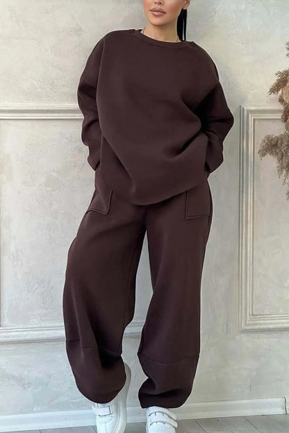 Women's Autumn And Winter Casual Loose Round Neck Long-sleeved Sweater Trousers Suit