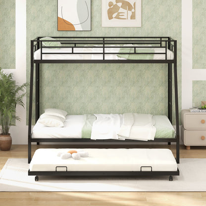 Twin Over Full Bunk Bed Frame with Trundle for Guest Room
