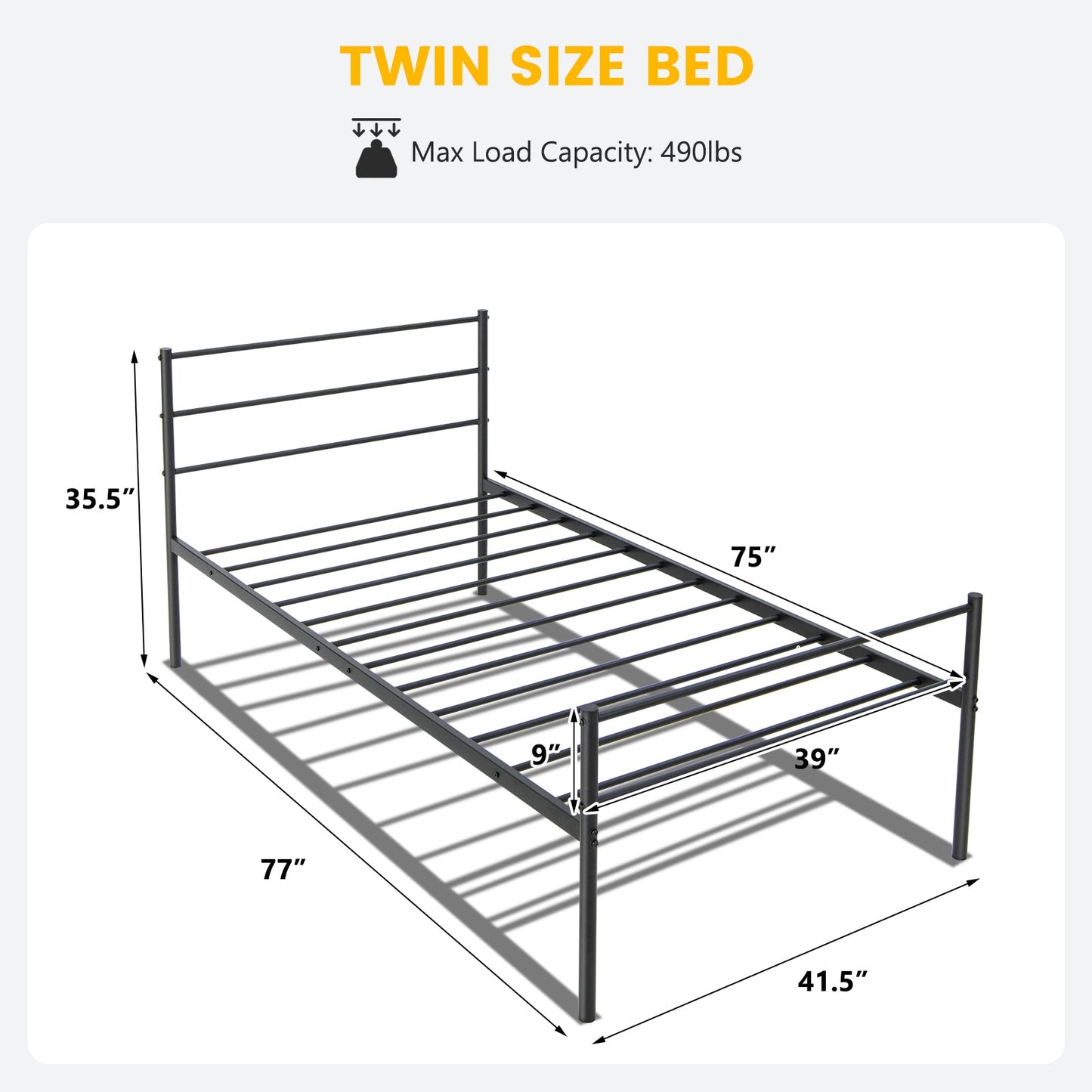 Twin Size Metal Bed Frame Platform with Headboard