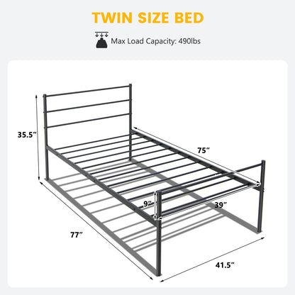 Twin Size Metal Bed Frame Platform with Headboard