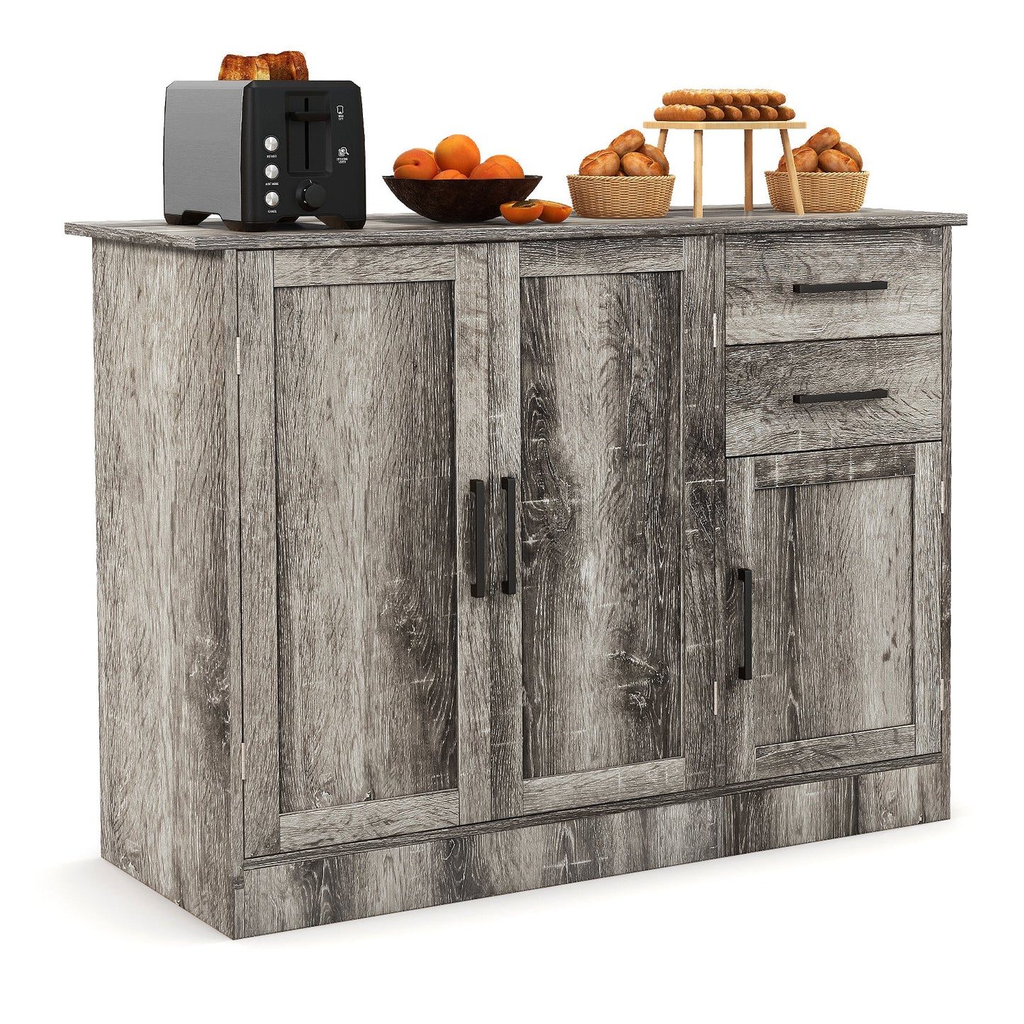 Buffet Storage Cabinet Kitchen Sideboard with 2 Drawers-Gray