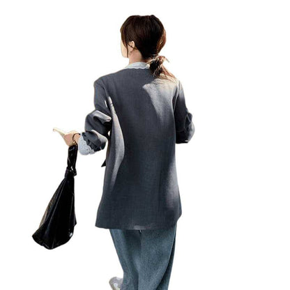 Lace-Panel Gray Casual Blazer