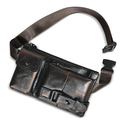 Vegetable Tanned Leather Cowhide Men's Trendy Cool Travel Chest Bag Waist