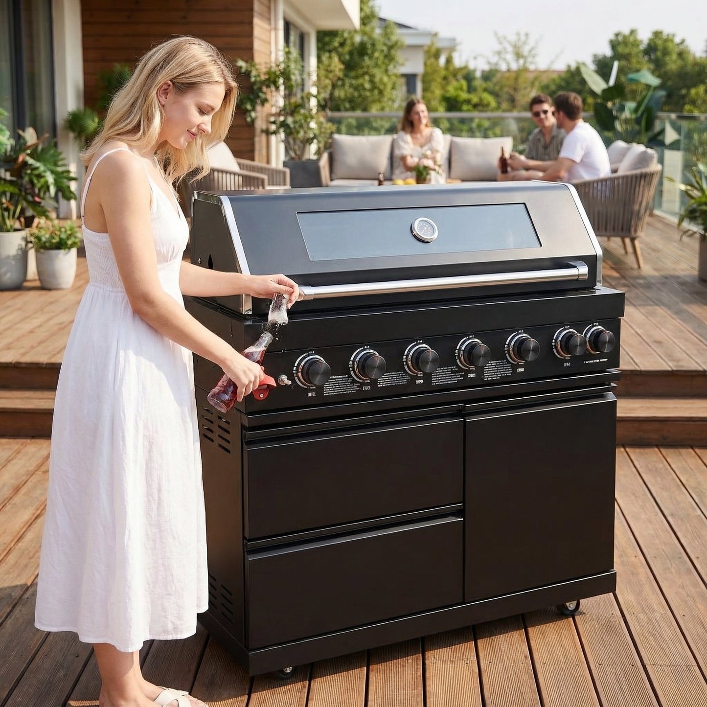 43" 6-Burner Natural NG Black Outdoor Kitchen Island Grill