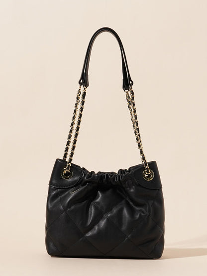 Genuine Leather Pleated ShoulderCrossbody Bag With Chain Strap