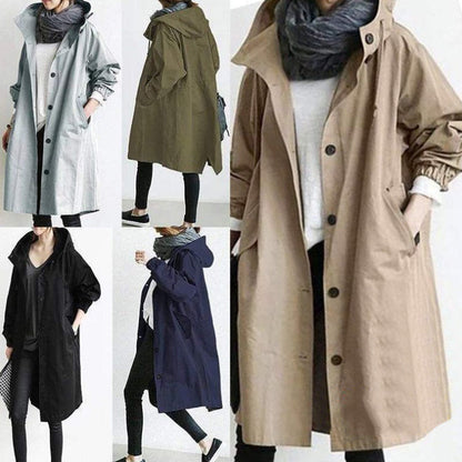 Women Windbreaker Jacket Casual Loose Button Pockets Hooded Quick Dry Windproof Waterproof Clothes For Outdoor Hiking Camping