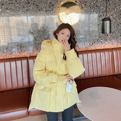 Winter Waist-tight Profile Down Jacket Mid-length Hooded Fashion Thickened White Duck