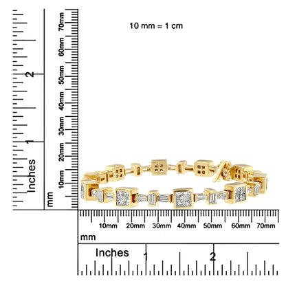 14K Yellow Gold 6 3/4 Cttw Princess and Baguette-Cut Diamond Tennis Bracelet (H-I Color, VS2-SI1 Clarity) - Size 7