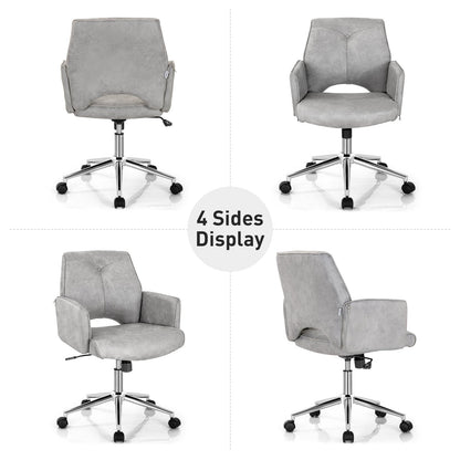 Adjustable Hollow Mid Back Leisure Office Chair with Armrest-Gray