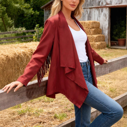 Women's Loose Long Sleeved Tassel V-neck Temperament Concert Cardigan Top Jacket