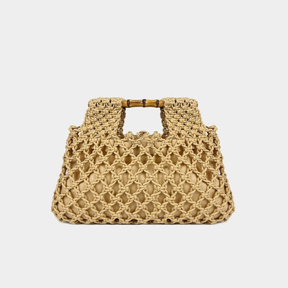 Hollow-out Bamboo-Section Handle Handwoven Small Square Bag