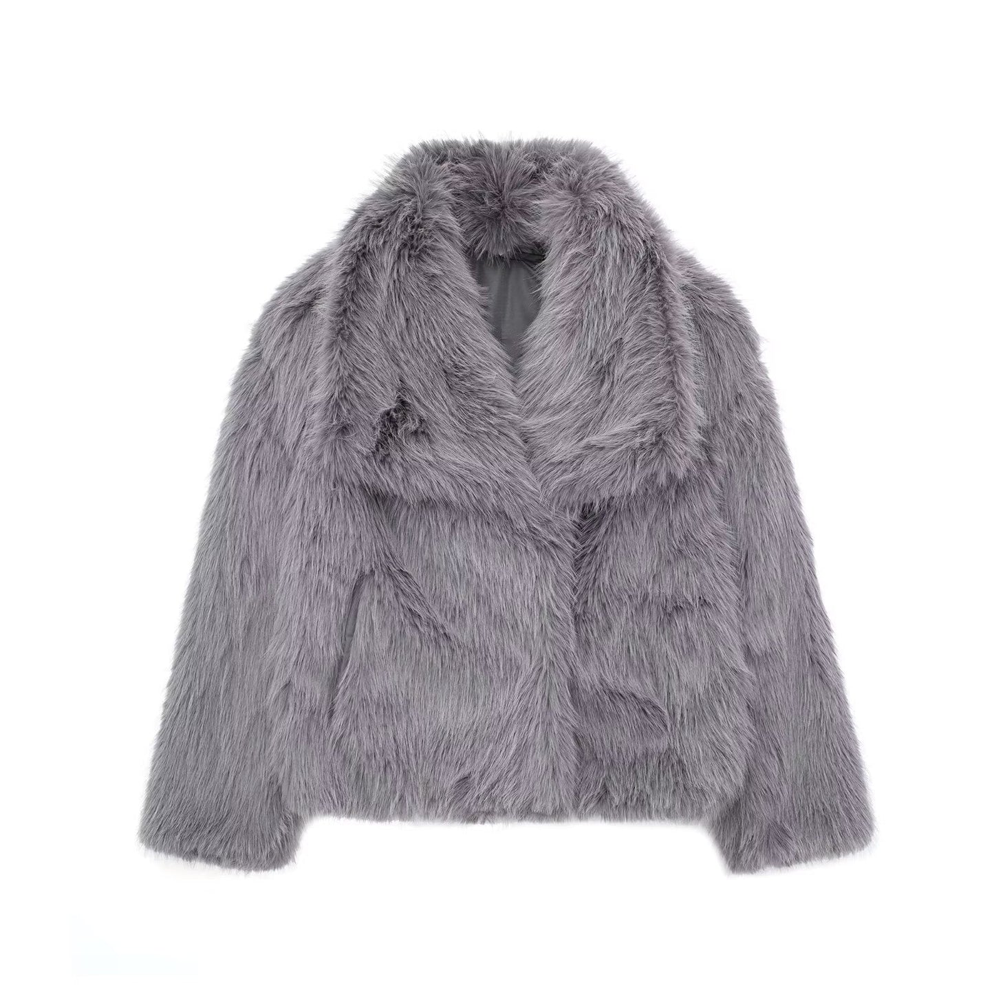 Winter Plush Coat Fashion Warm Thicken Fluffy Lapel Jacket Outwear Casual Long Sleeve Tops Womens Clothing