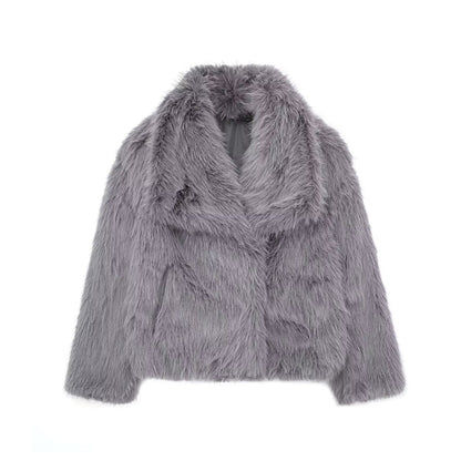 Winter Plush Coat Fashion Warm Thicken Fluffy Lapel Jacket Outwear Casual Long Sleeve Tops Womens Clothing