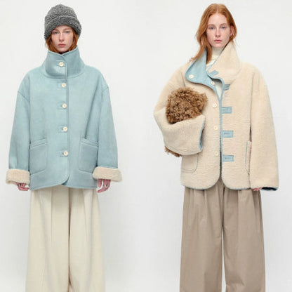 Sea Salt Cream Cup A Heavyweight Dual Wear Designshearling Suede Windproof Coat
