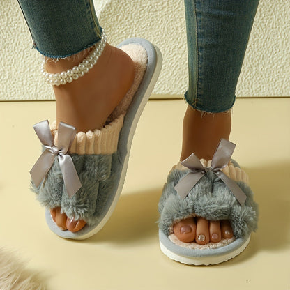 New Bow Plush Slippers Indoor