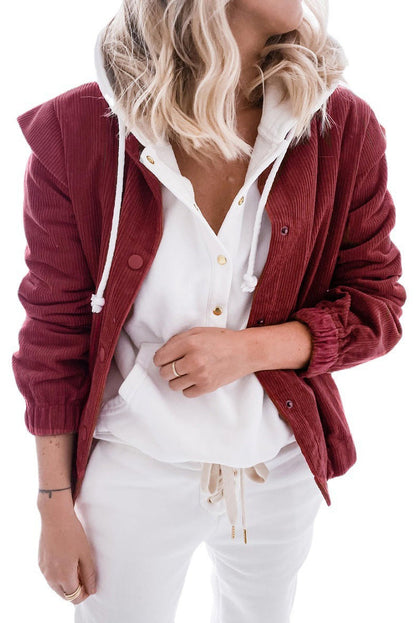 Solid-color Corduroy Cardigan A Casual Relaxed-fit Long-sleeve Jacket With A Lapel Collar