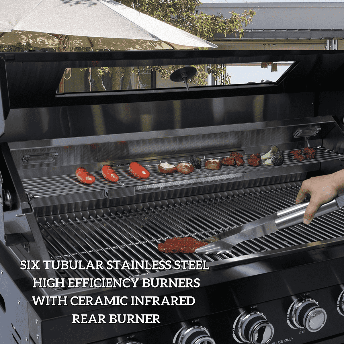 NG 104" 4-Burner 72,000 BTU Black Outdoor Kitchen Island Grill + Rotisserie Kit