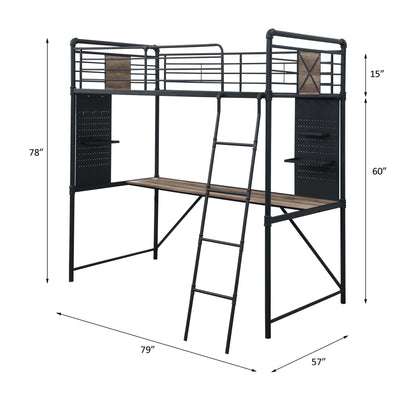 Cordelia - Twin Loft Bed With Desk - Antique Oak, Sandy Black & Dark Bronze Hand-Brushed