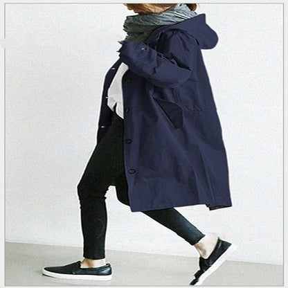Women Windbreaker Jacket Casual Loose Button Pockets Hooded Quick Dry Windproof Waterproof Clothes For Outdoor Hiking Camping
