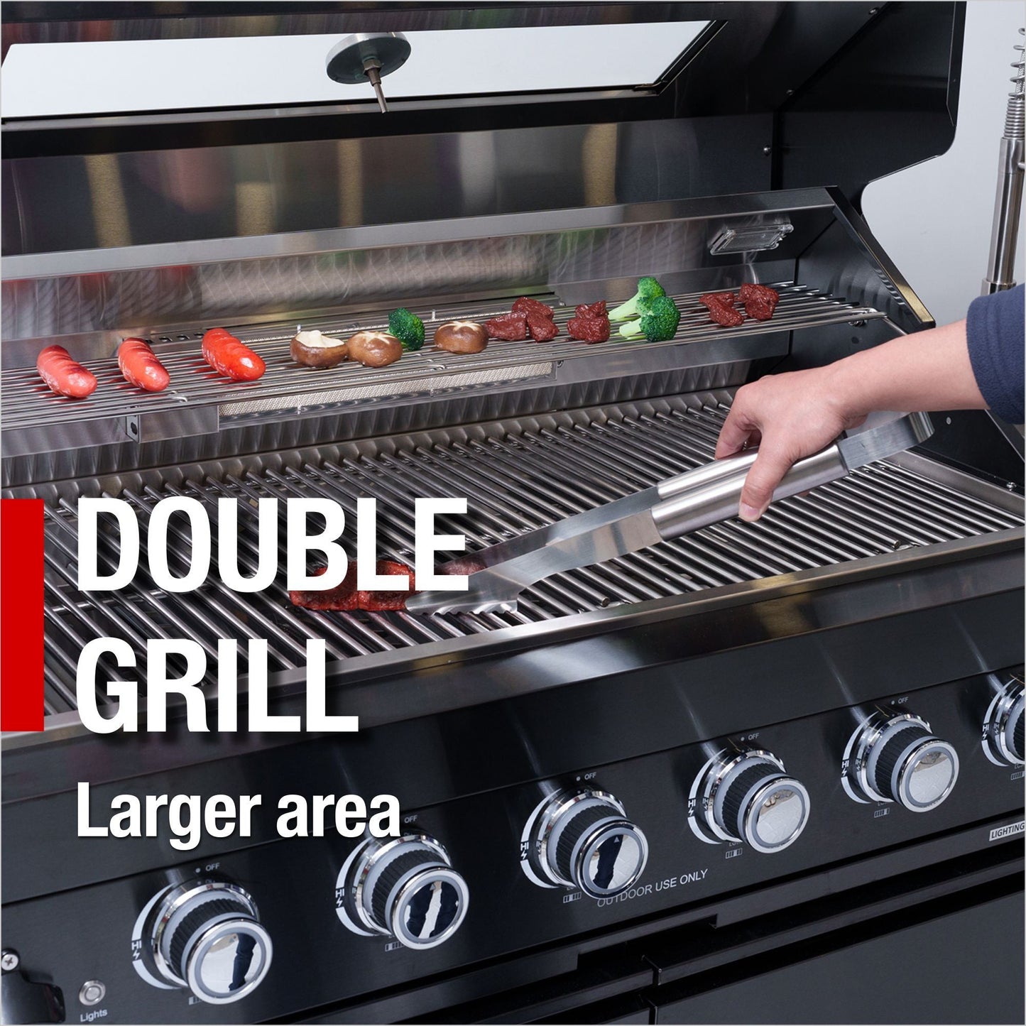115" 6-Burner 85,000 Black Outdoor Kitchen Island Grill Rotisserie kit