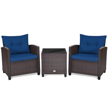 3 Pcs Patio Rattan Furniture Set Cushioned Conversation Set Coffee Table-Beige