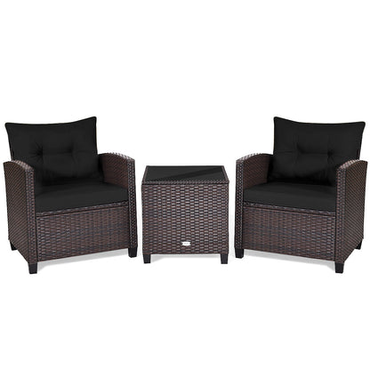 3 Pcs Patio Rattan Furniture Set Cushioned Conversation Set Coffee Table-Beige