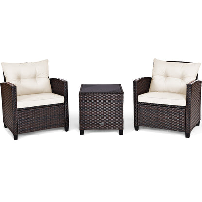 3 Pcs Patio Rattan Furniture Set Cushioned Conversation Set Coffee Table-Beige