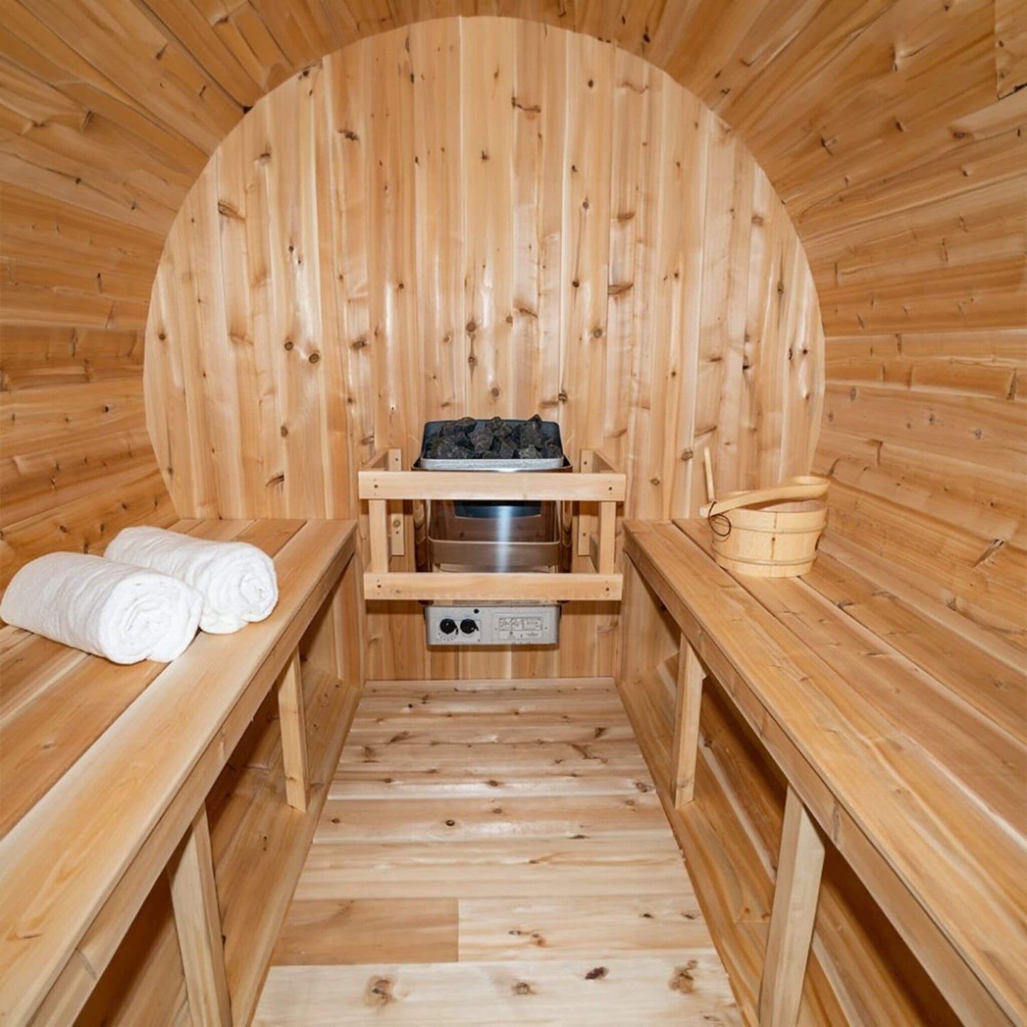 Dundalk Leisurecraft 4-Person Canadian Timber Serenity Barrel Sauna With Solid Wood Benches [CTC2245W] (SAK94862)