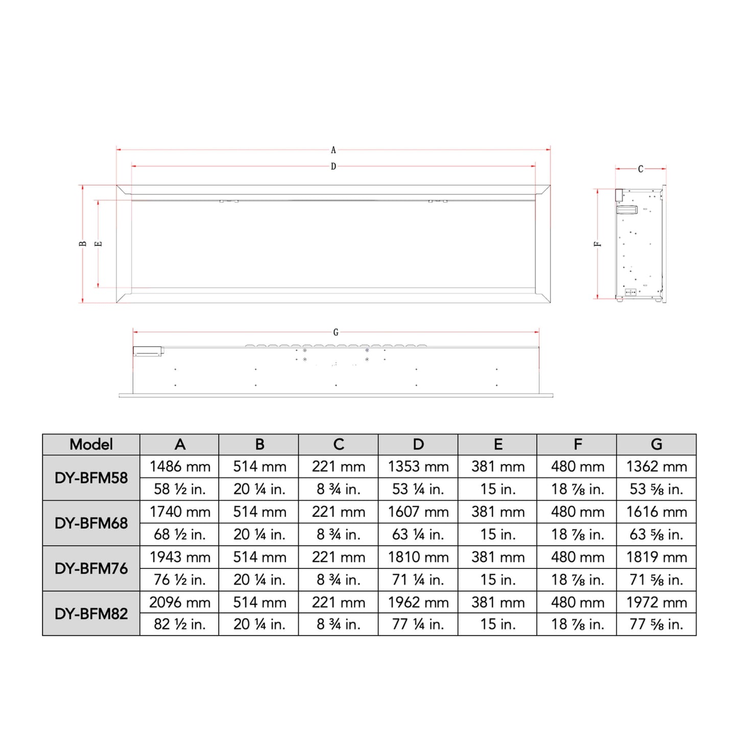 Dynasty Allegro 82-Inch Flush Mount Smart Linear Electric Fireplace [DY-BFM82] (SAK29014)