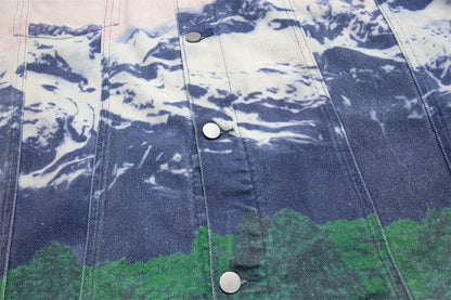 Men's Loose Casual Full Print Landscape Snow Mountain Pattern Jacket