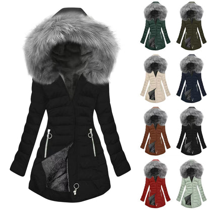 Women's Thick Cotton Coat With A Large Fur Collar