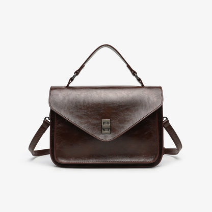 Oil-waxed Leather Vintage New Style Minimalist Fashionable Elegant Womens