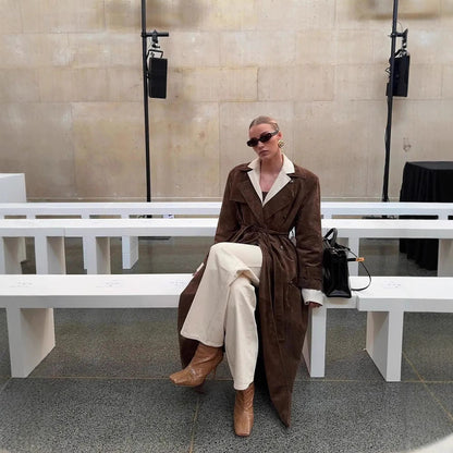 European And American Style Women's Clothing Double-button Jacket Lapel Trench Coat