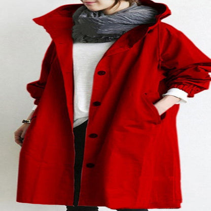 Women Windbreaker Jacket Casual Loose Button Pockets Hooded Quick Dry Windproof Waterproof Clothes For Outdoor Hiking Camping