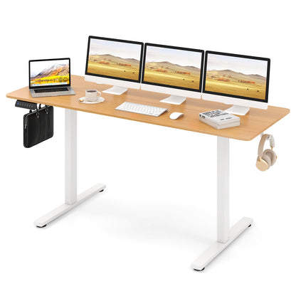Electric Standing Desk with 3 Memory Heights and 2 Hanging Hooks and Cable Holes