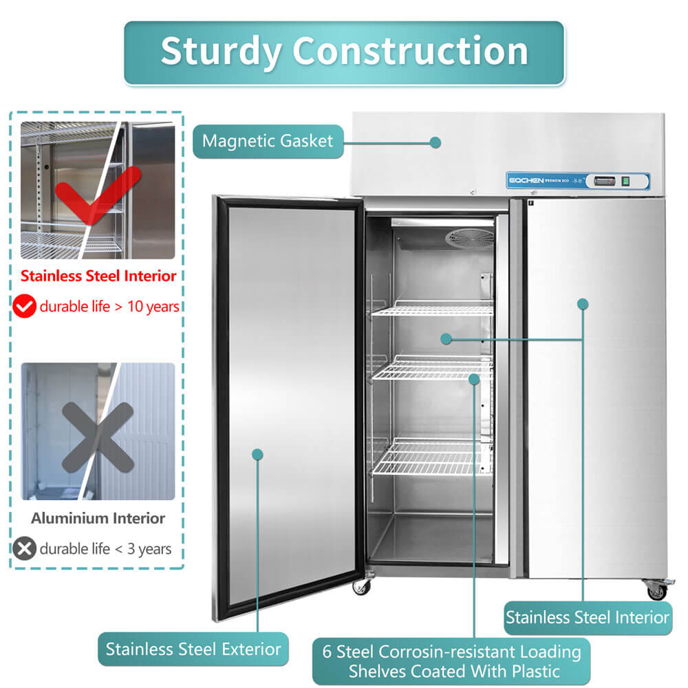 Commercial Reach in Freezer, 2 door 36 Cu.ft Stainless Steel Commercial Reach in Solid door Upright Fan Cooling Freezer