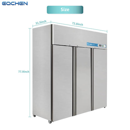 EQCHEN 72 Inch 3 door Commercial Refrigerator Freezer Combo