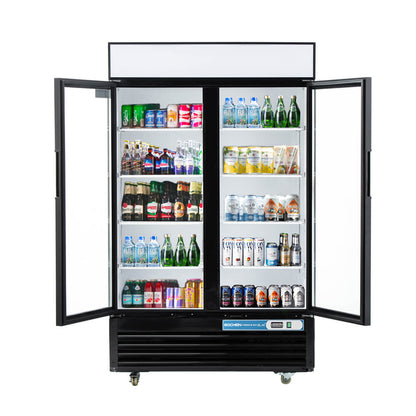 EQCHEN 48 Inch 2 Black Glass Door Commercial Refrigerator