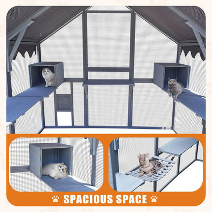 Alora Extra Large Outdoor Cat Kitten Playpen House With Platforms, And Waterproof Cover (SAK55092)