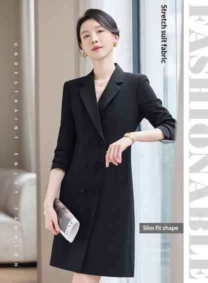 Stretch Midi-length Long-sleeve Suit Dress