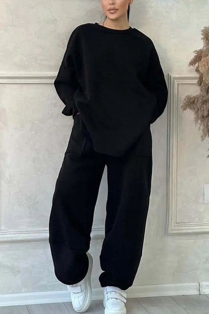 Women's Autumn And Winter Casual Loose Round Neck Long-sleeved Sweater Trousers Suit