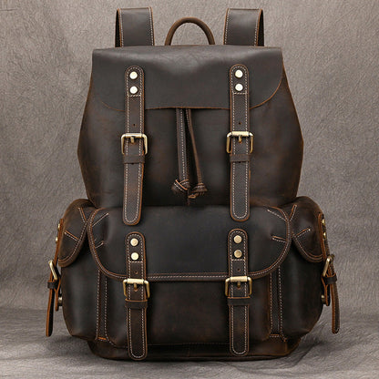 Large Capacity Crazy Horse Leather Backpack Travel Outdoor Flip