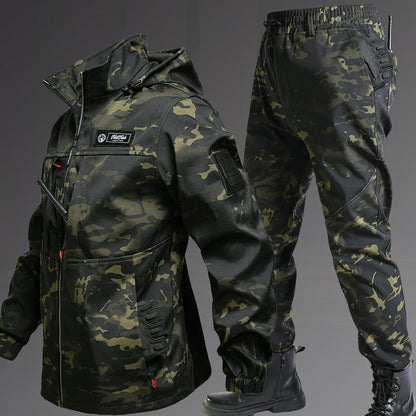 Autumn And Winter Fleece-lined Waterproof Jacket Suit
