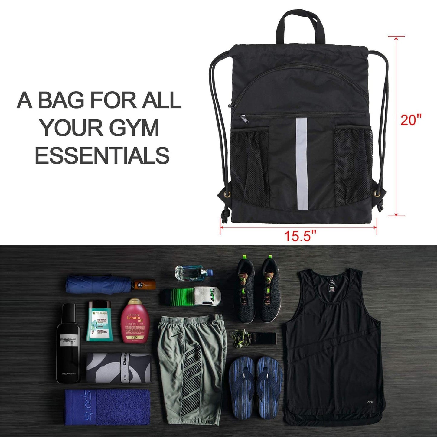 Basketball Football Drawstring Backpack Belt Shoe Compartment