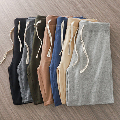 Loose Outer Wear Khaki Solid Color Casual Men's Shorts