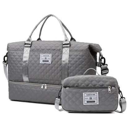 Large-Capacity Quilted Embroidered Thread Handle Crossbody Storage Travel Bag