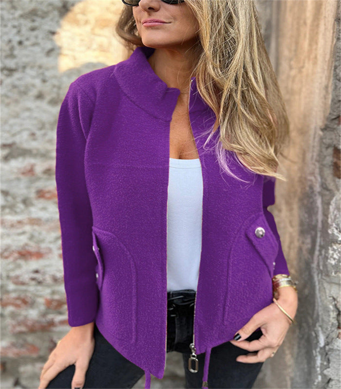 Woolen Lapel Tether Faux Pocket Suit Jacket
